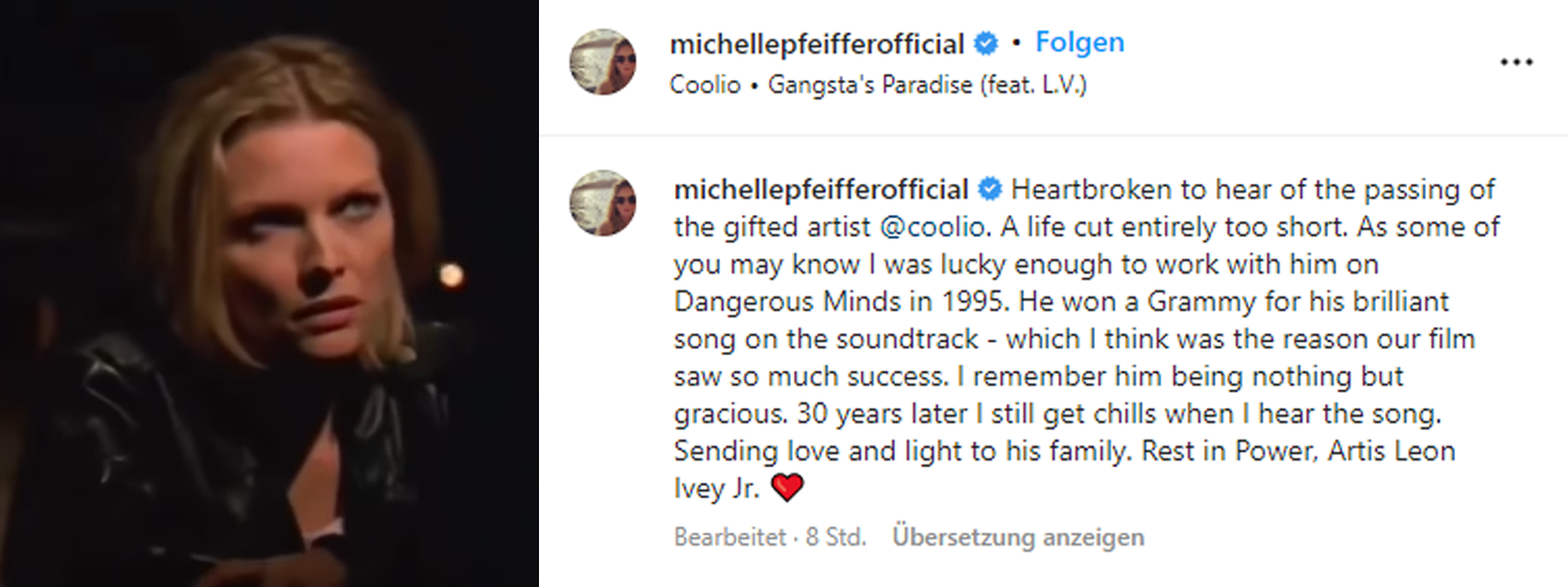 Michelle Pfeiffer zum Tod von Coolio