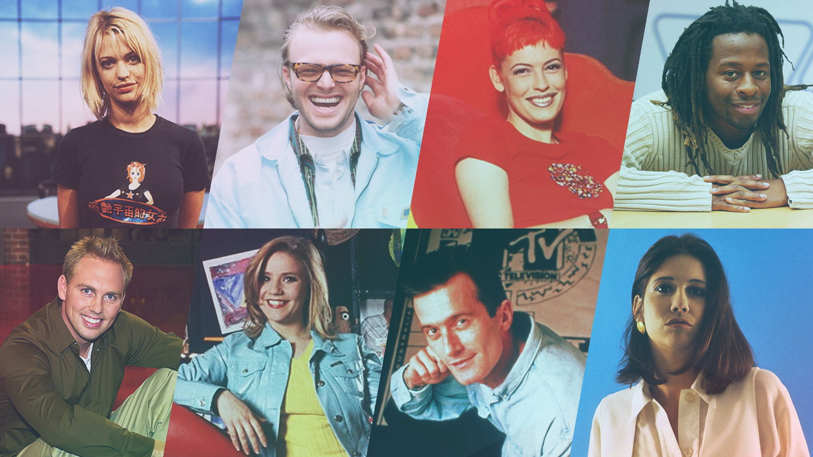 Oben: Heike Makkatsch, Stefan Raab, Enie van de Meiklokjes, Mola Adebisi / Unten: Steven Gätjen, Aleksandra Bechtel, Ray Cokes & Kristiane Backer