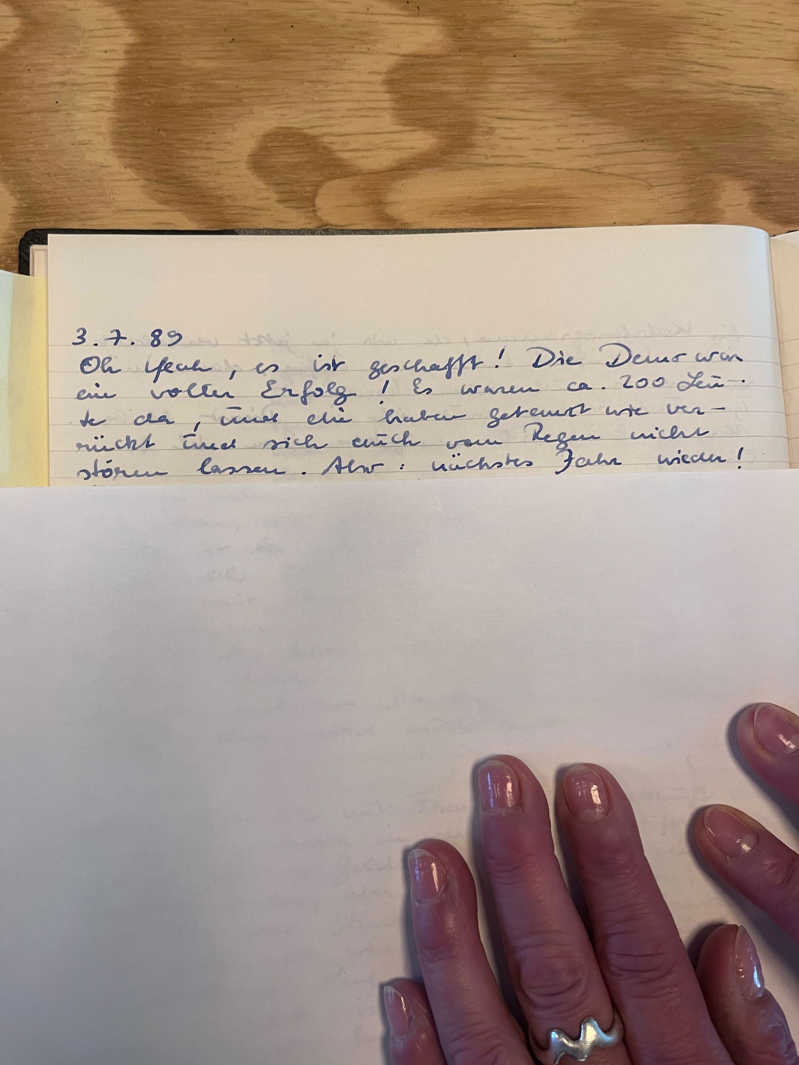 Tagebucheintrag von Miriam Scheffler vom 3. Juli 1989