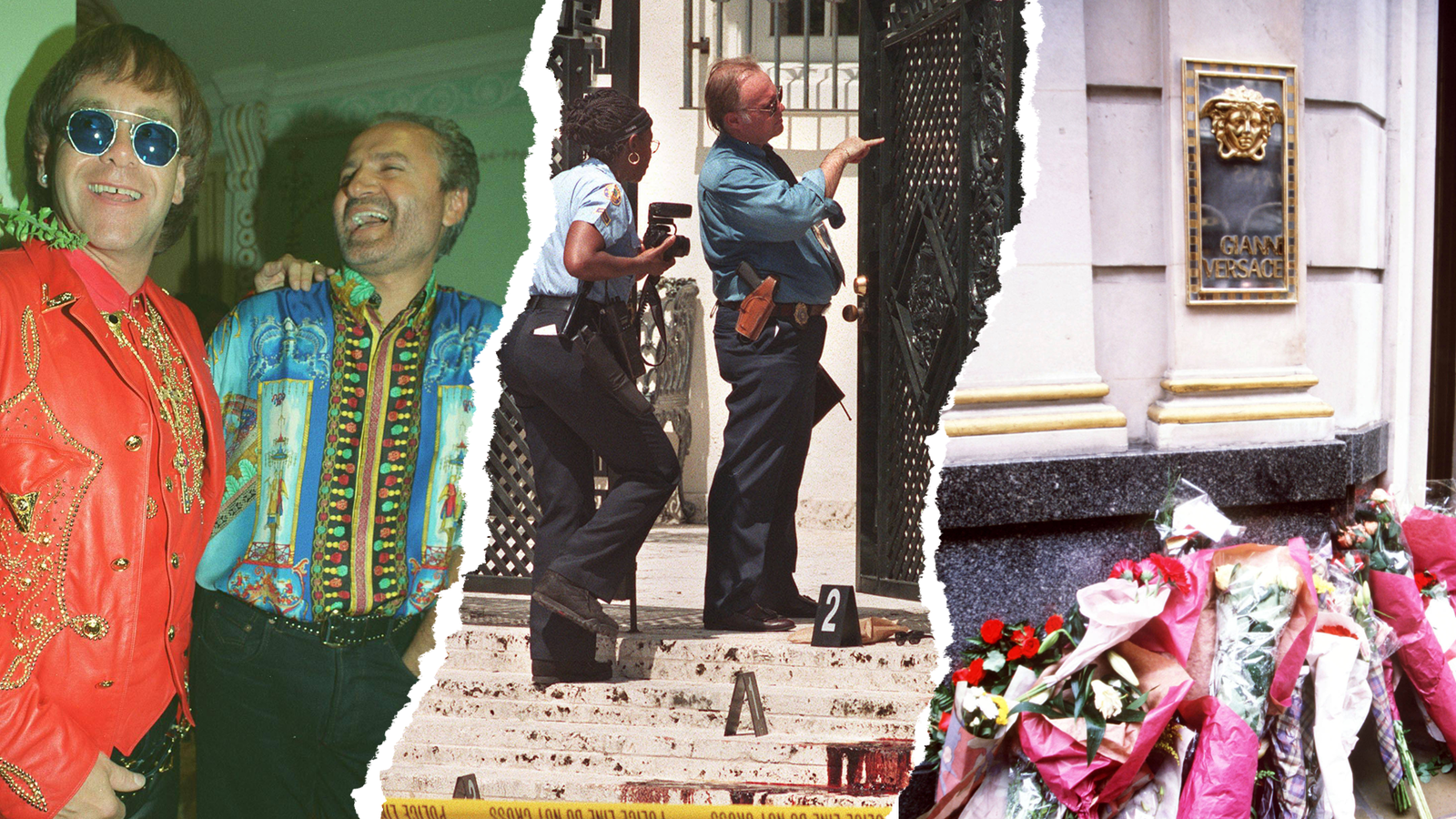 Elton John & Versace / Crime Scene / Blumen vor Versace Geschäft in der Bond Street, London
