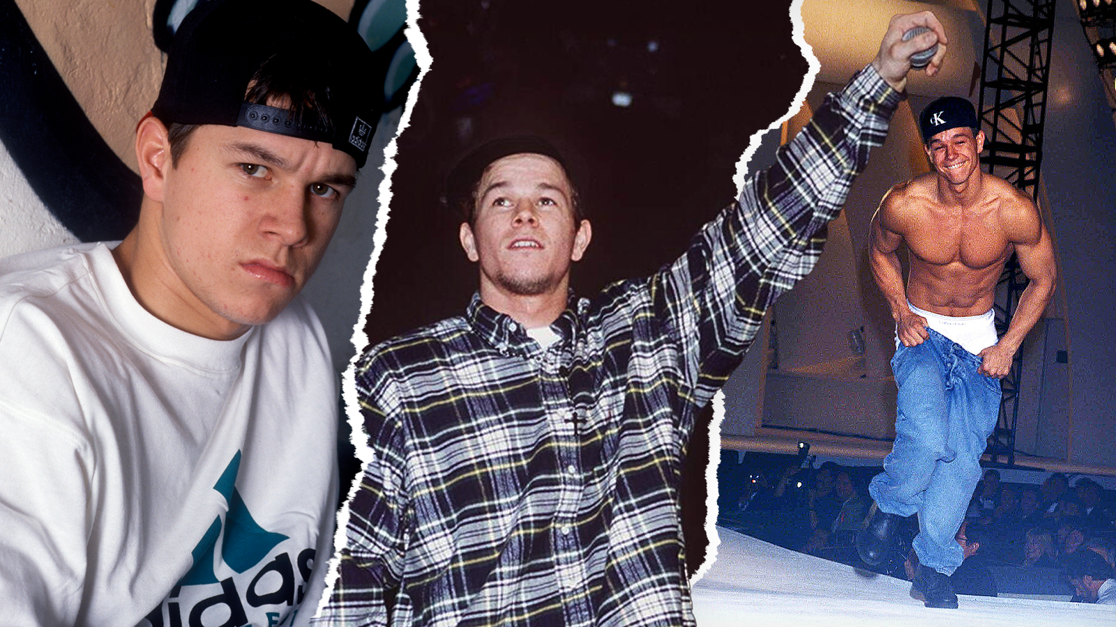 Marky Mark 1991 / 1995 auf dr Bühne / 1993 als Calvin Klein Model auf dem Laufsteg