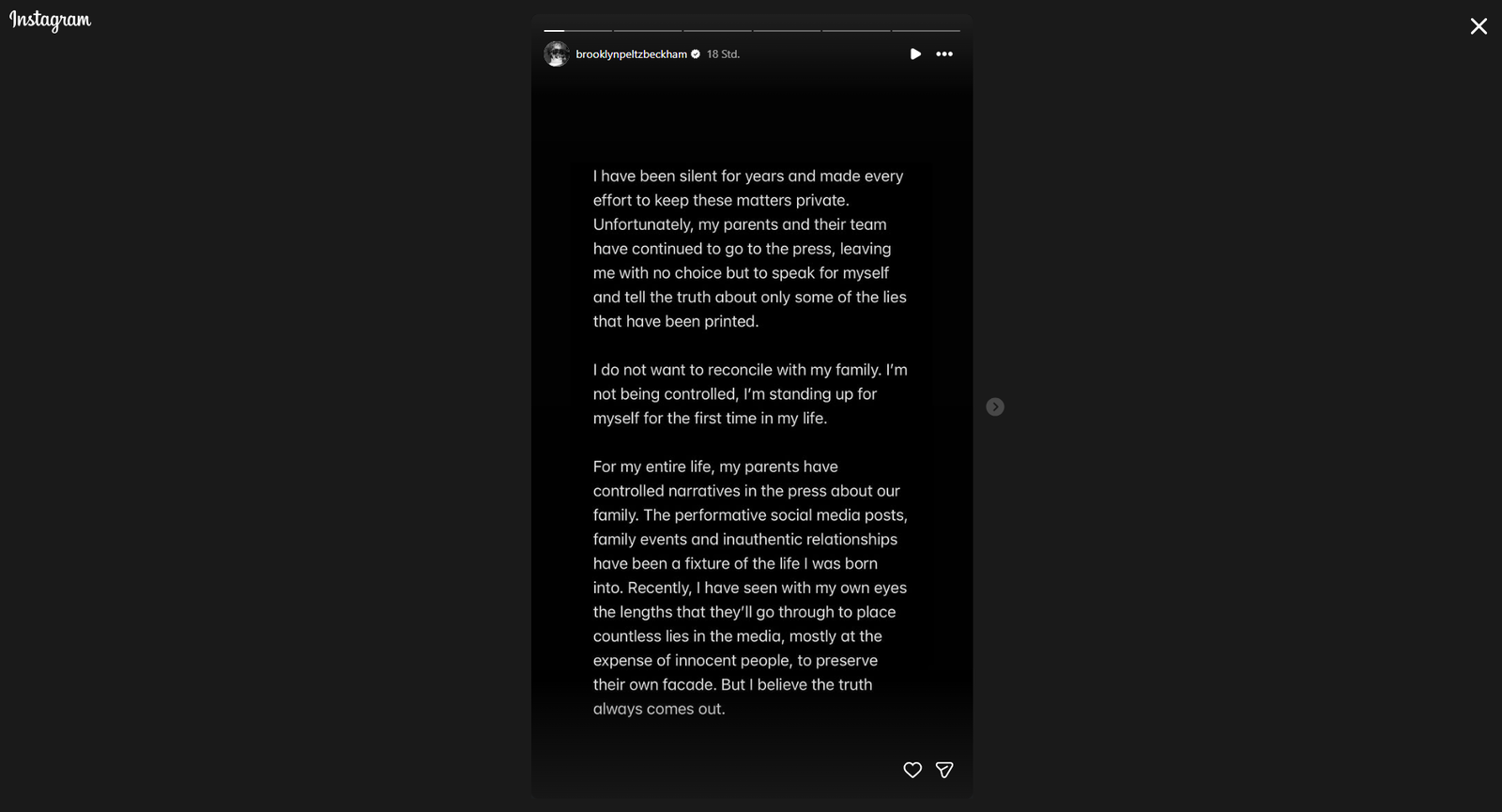 Instagramstory von Brooklyn Beckham